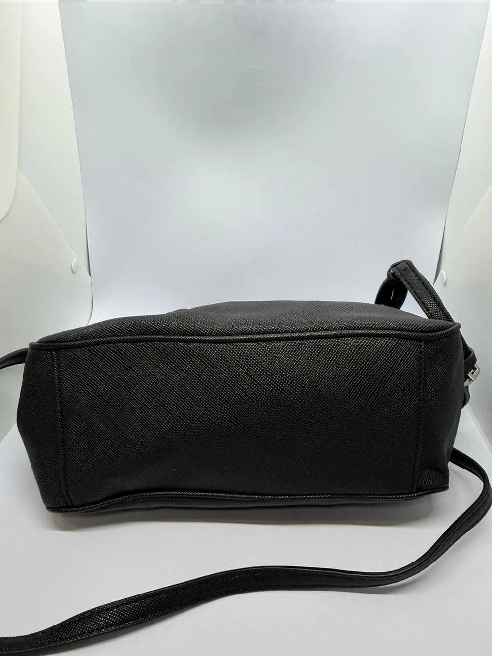 GUESS Black Satchel with Silver Metallic Strap Accent